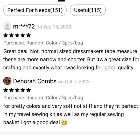 2 Pc. 5ft. Soft Measuring Tapes New Random Colors Only 11mm Width - Picture 4 of 6